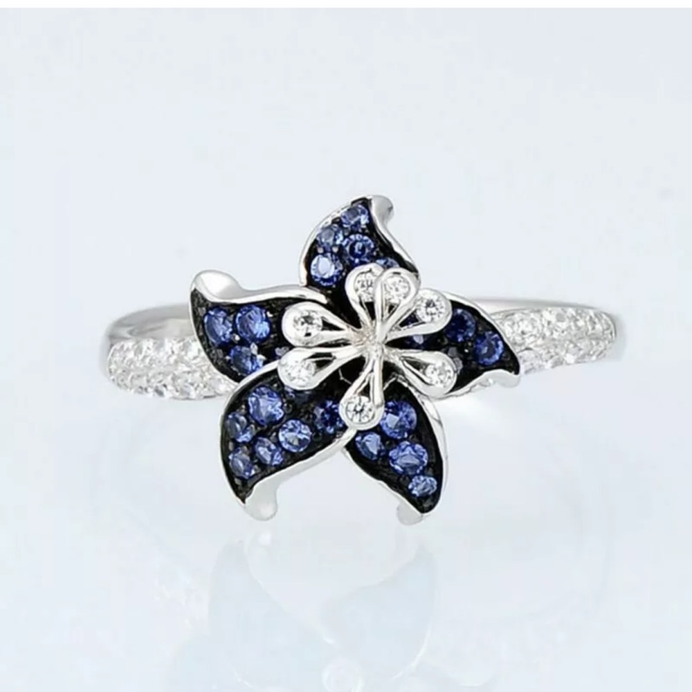 925 Silver Rings White & Blue Sapphire Rings - Picture 2 of 7